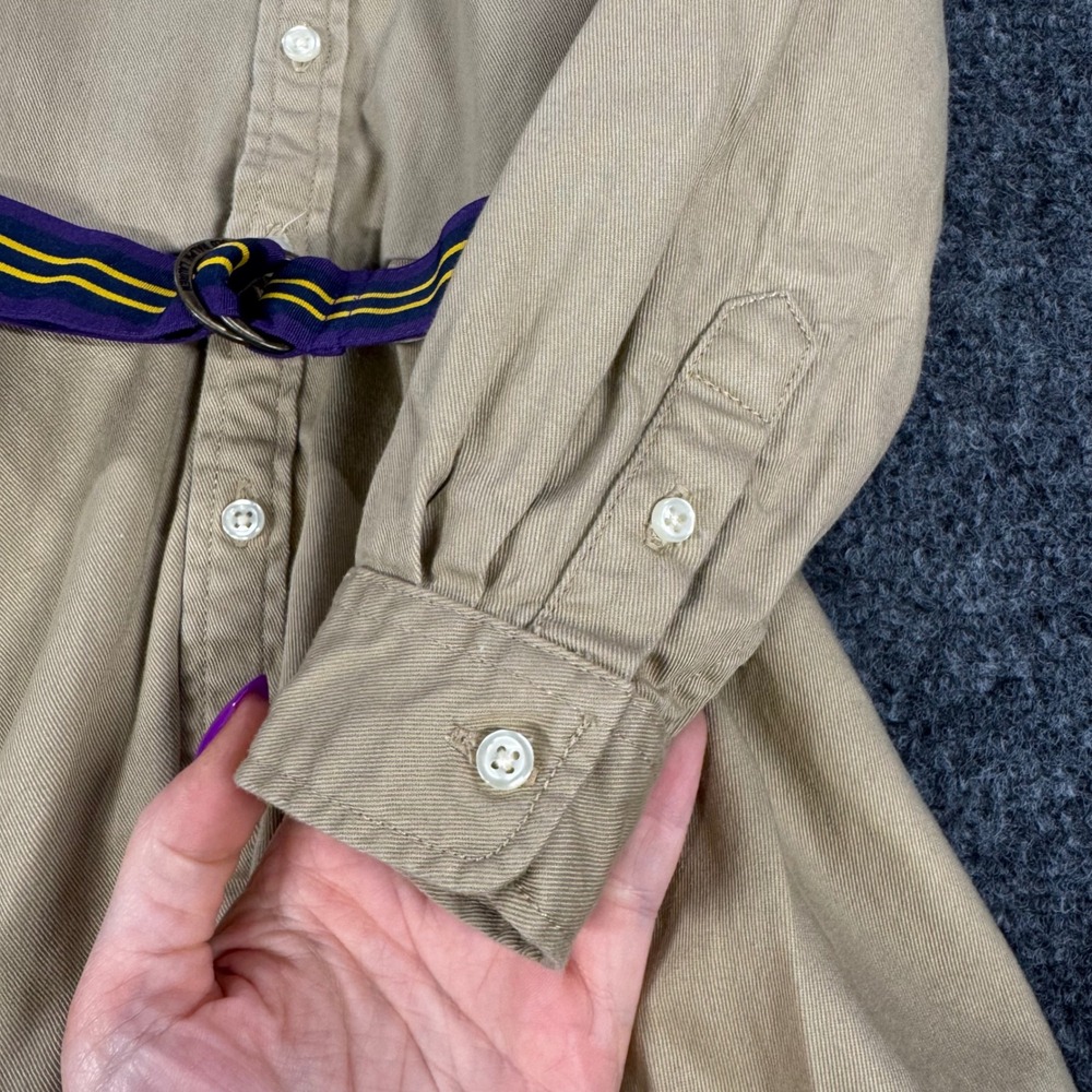 Polo Ralph Lauren Girls Tan Khaki Cotton Twill Belted Shirt Dress Size 5 - Picture 6 of 8